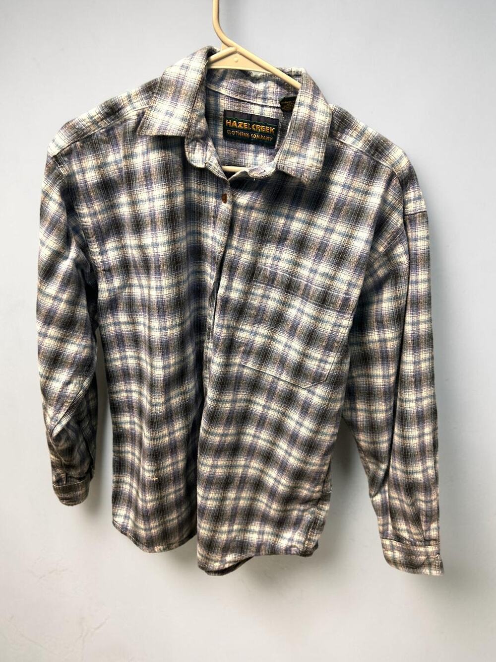 Hazel Creek Flannel Shirt Cabincore Granola Girl Blue White Plaid Womens Sz M